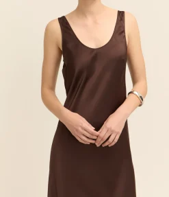 Esther Satin Dress in Chocolate