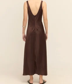 Esther Satin Dress in Chocolate