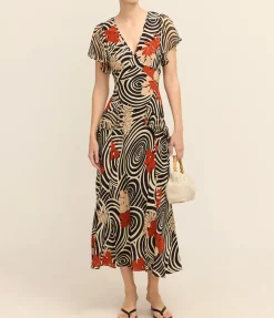 Evie Midi Dress in Black Swirl Daisy