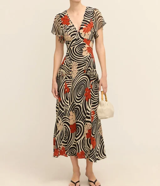 Evie Midi Dress in Black Swirl Daisy