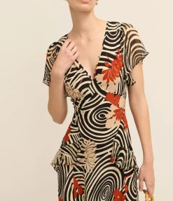 Evie Midi Dress in Black Swirl Daisy