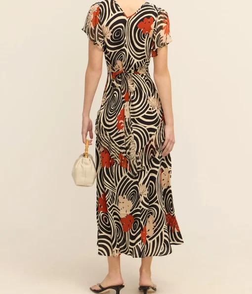 Evie Midi Dress in Black Swirl Daisy