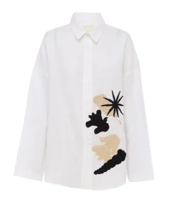 Fisherman Shirt with Crochet Detail in White