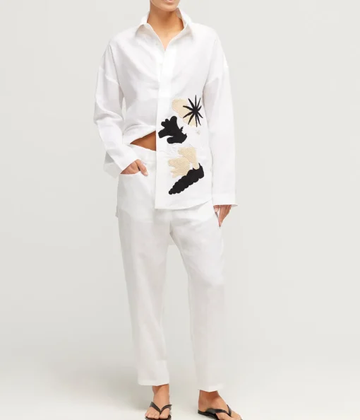 Fisherman Shirt with Crochet Detail in White