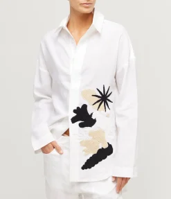 Fisherman Shirt with Crochet Detail in White