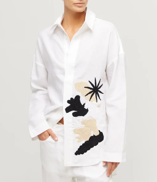 Fisherman Shirt with Crochet Detail in White