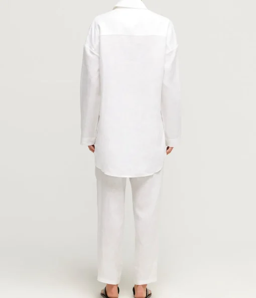 Fisherman Shirt with Crochet Detail in White