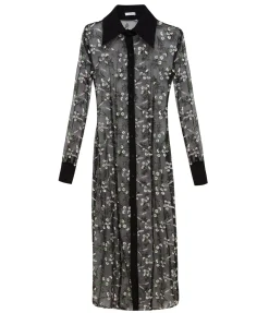 Floral Embroidered Lace Maxi Dress in Black
