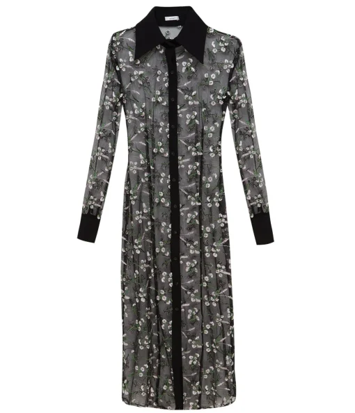 Floral Embroidered Lace Maxi Dress in Black