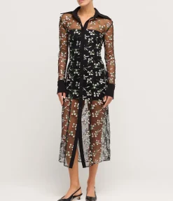 Floral Embroidered Lace Maxi Dress in Black