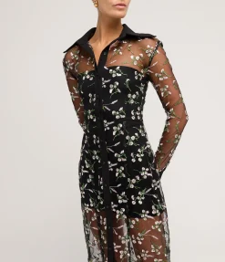Floral Embroidered Lace Maxi Dress in Black