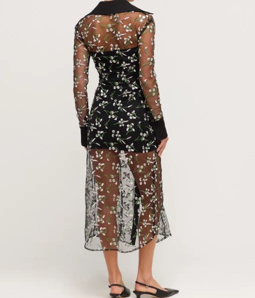 Floral Embroidered Lace Maxi Dress in Black
