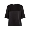 Fluid Satin Short Sleeve Blouse in Black