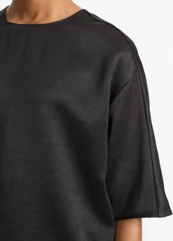 Fluid Satin Short Sleeve Blouse in Black
