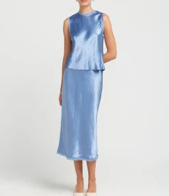 Fray Edge Bias Skirt in Azure Gem