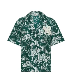 Garden Toile Embellished Camp Shirt in Ivy