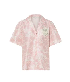 Garden Toile Embellished Camp Shirt in Peony