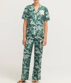 Garden Toile Embellished Camp Shirt in Ivy