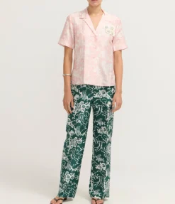Garden Toile Embellished Camp Shirt in Peony
