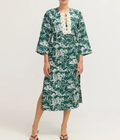 Garden Toile Embellished Long Dress in Ivy