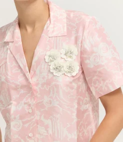 Garden Toile Embellished Camp Shirt in Peony