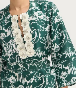 Garden Toile Embellished Long Dress in Ivy