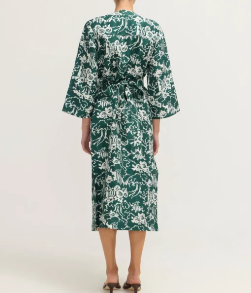 Garden Toile Embellished Long Dress in Ivy