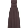 Gathered Strapless Tie Back Dress in Chocolate Plum