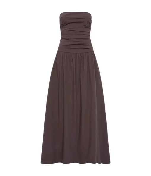 Gathered Strapless Tie Back Dress in Chocolate Plum