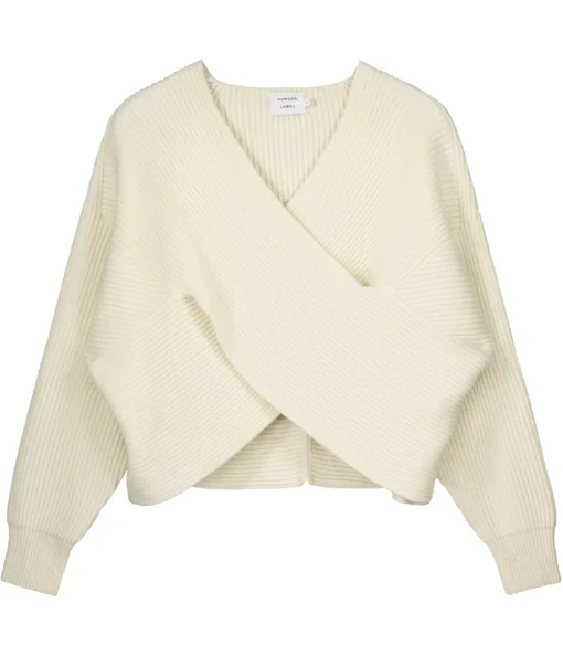 Gia Cashmere and Merino Cross Wrap Sweater in Ivory