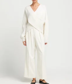 Gia Cashmere and Merino Cross Wrap Sweater in Ivory