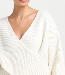 Gia Cashmere and Merino Cross Wrap Sweater in Ivory