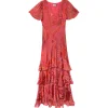 Gilly Short Sleeve Maxi Dress in Butterfly Devore Pink