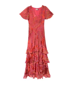 Gilly Short Sleeve Maxi Dress in Butterfly Devore Pink