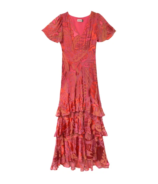 Gilly Short Sleeve Maxi Dress in Butterfly Devore Pink