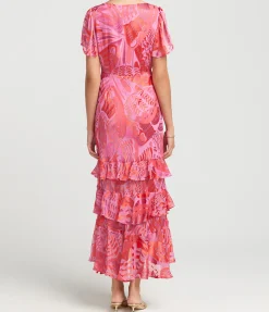 Gilly Short Sleeve Maxi Dress in Butterfly Devore Pink