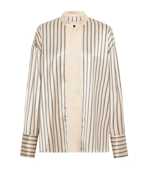 Gio Thin Triple Stripe Silk Shirt in Black and Ecru