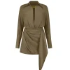 Gravia Silk Long Sleeve Dress in Cumin