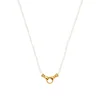 Harris Reed In Good Hands Mini Beaded Gemstone Necklace in Gold and Pearl