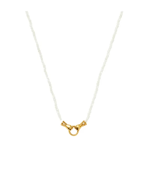 Harris Reed In Good Hands Mini Beaded Gemstone Necklace in Gold and Pearl