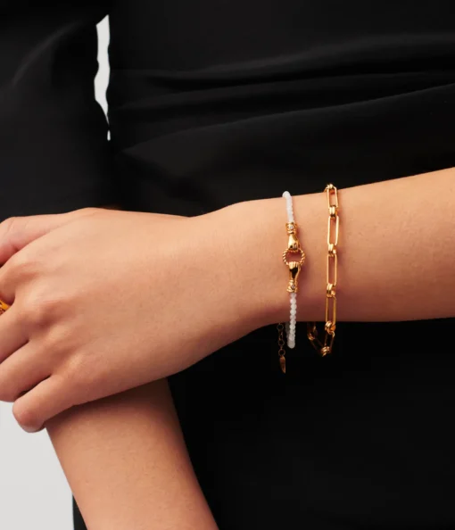 Harris Reed In Good Hands Mini Beaded Gemstone Bracelet in Pearl and Gold