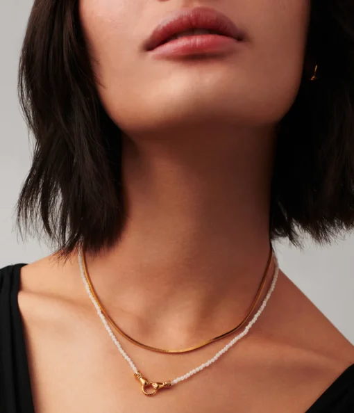 Harris Reed In Good Hands Mini Beaded Gemstone Necklace in Gold and Pearl