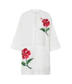 Hibiscus Embroidered Tunic Dress in Antique White