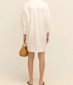 Hibiscus Embroidered Tunic Dress in Antique White