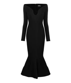 Isa Crepe Knit Midi Dress in Black