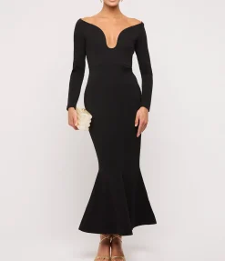 Isa Crepe Knit Midi Dress in Black
