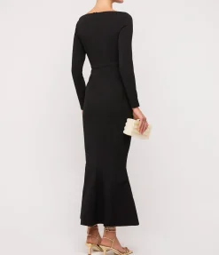 Isa Crepe Knit Midi Dress in Black
