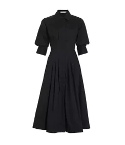 Jazz Pintuck Midi Dress in Black