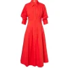 Jazz Pintuck Midi Dress in Fiery Red