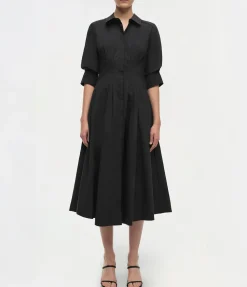 Jazz Pintuck Midi Dress in Black